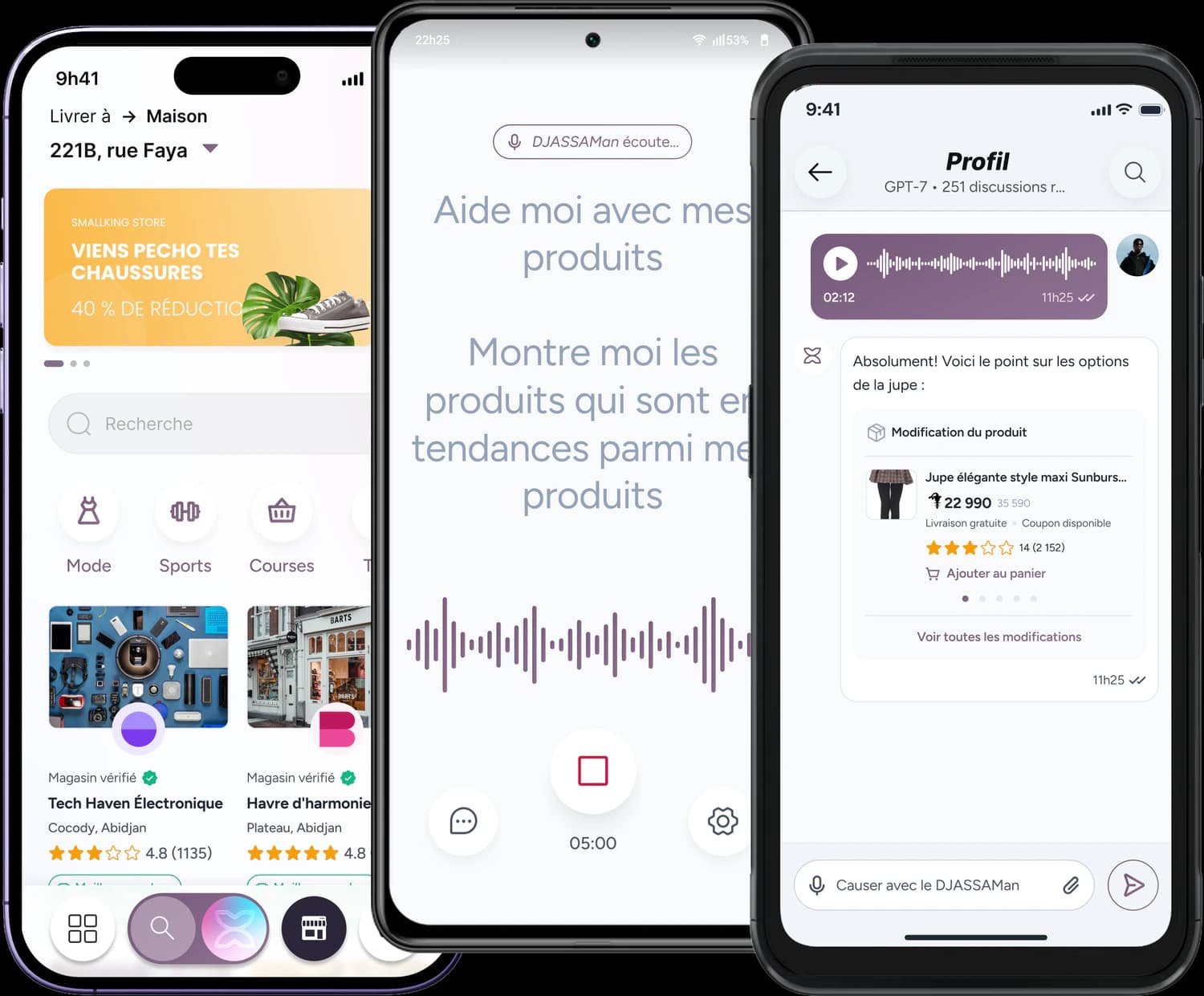 DJASSApp : marketplace, assistant vocal et gestion de produits sur mobile